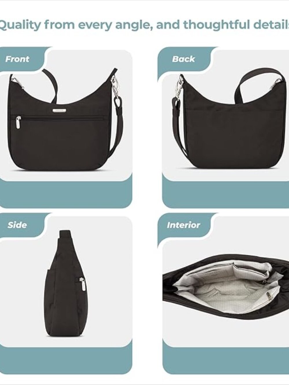 New Travelon True Classic Pocket Half Moon Bag in Peacock - Picture 8 of 12